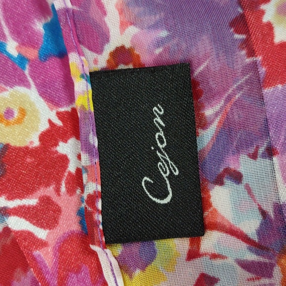 Cejon Floral Print Satin Shadow Stripe Scarf - Picture 3 of 3